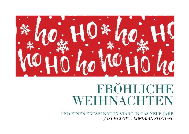 Weihnachtskarte für Firmen mit großer Ho ho ho Illustration. Grün.