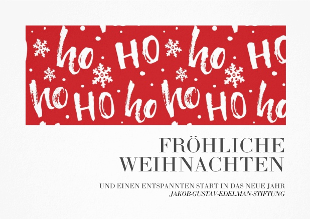 Einladungskarte zur Weihnachtsfeier mit rotem Design und ho ho ho Text. Grau.