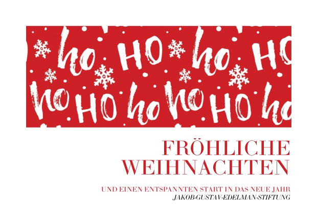 Weihnachtskarte für Firmen mit großer Ho ho ho Illustration. Rot.