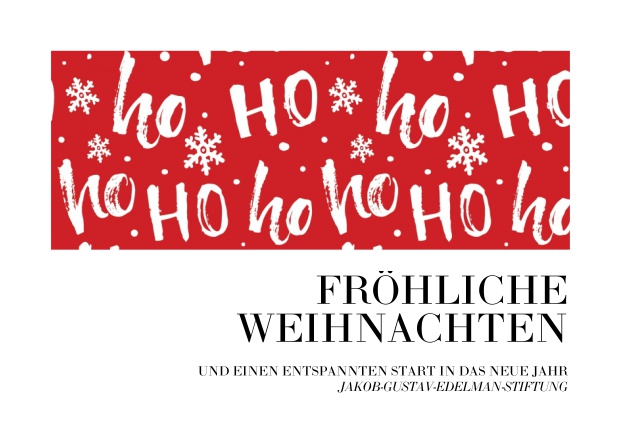 Weihnachtskarte für Firmen mit großer Ho ho ho Illustration. Weiss.