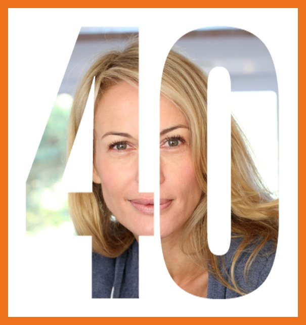 Online Einladungskarte zum 40. Geburtstag mit grosser ausgeschnittenen Zahl 40 für ein eigenes Foto. Orange.