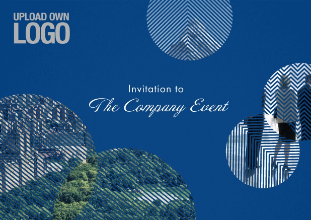 Corporate invitation card with circle photo fields in blue