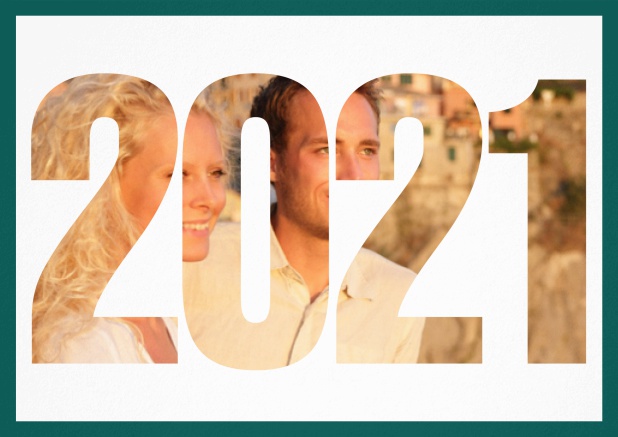 2021 Jahreskarte quer - Grün - Hochzeits Save the Dates Save the Date Karte mit ausgeschnittener 2021 für ein eigenes Foto Grün.
