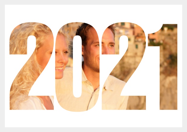 2021 Jahreskarte quer - Grau - Hochzeits Save the Dates Online Save the Date Karte mit ausgeschnittener 2021 für ein eigenes Foto Grau.