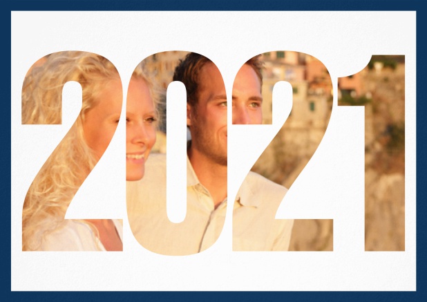 2021 Jahreskarte quer - Marine - Hochzeits Save the Dates Save the Date Karte mit ausgeschnittener 2021 für ein eigenes Foto Marine.