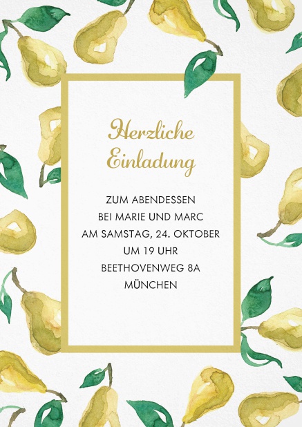 Einladungskarte mit Birnen Gelb.