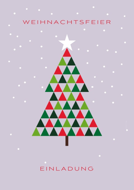 Online Weihnachtsfeier Einladungskarte mit buntem Weihnachtsbaum aus Dreiecken