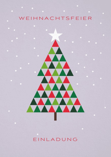 Weihnachtsfeier Einladungskarte mit buntem Weihnachtsbaum aus Dreiecken