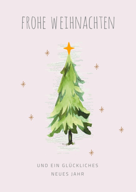 Online Weihnachtskarte mit illustriertem natürlichen Weihnachtsbaum mit goldenem Stern.