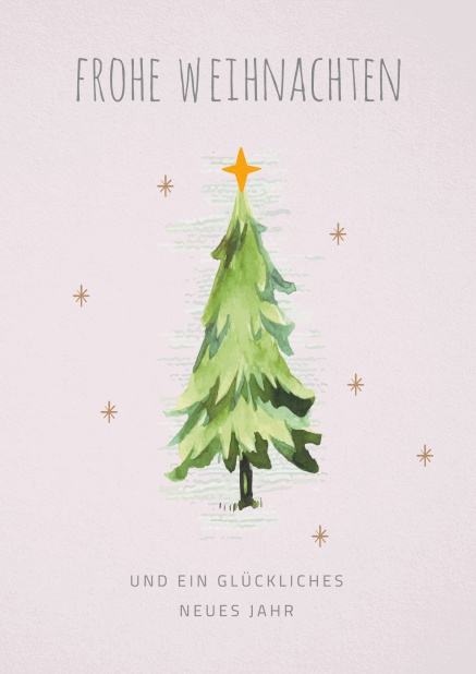 Weihnachtskarte mit illustriertem natürlichen Weihnachtsbaum mit goldenem Stern.