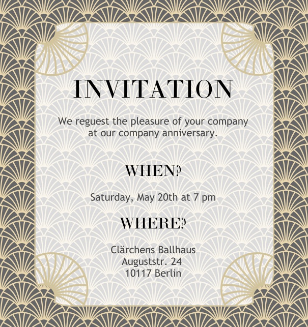 Online Invitation with Art-Deco shell ornament decorations Black.