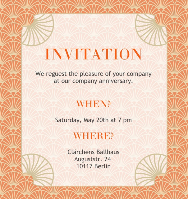 Online Invitation with Art-Deco shell ornament decorations Orange.