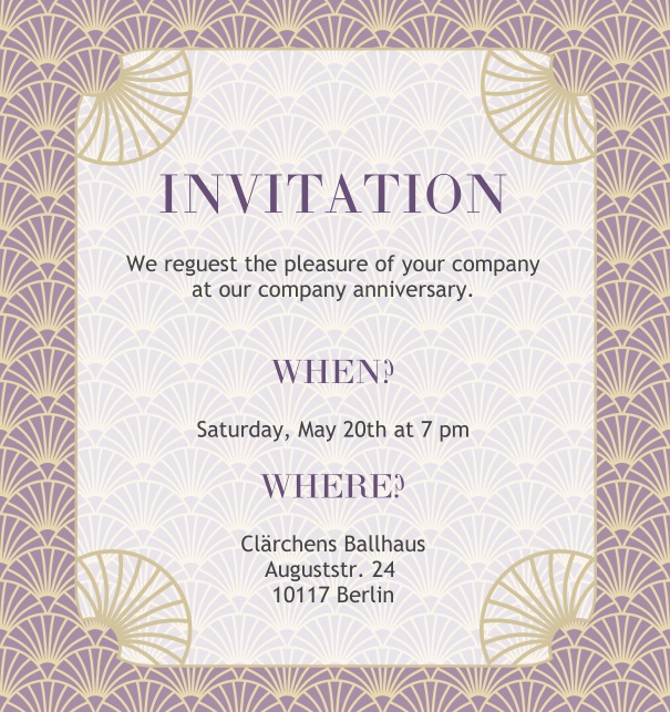 Online Invitation with Art-Deco shell ornament decorations Purple.