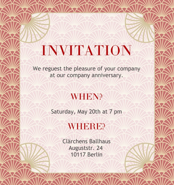 Online Invitation with Art-Deco shell ornament decorations Red.