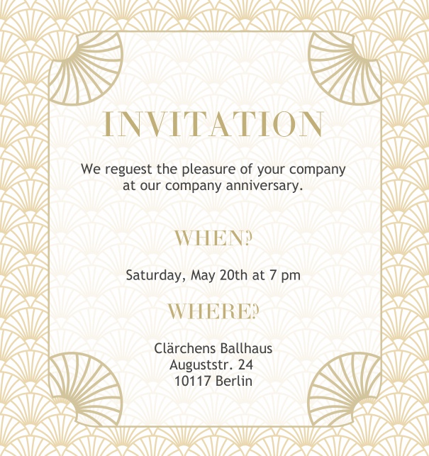 Online Invitation with Art-Deco shell ornament decorations White.