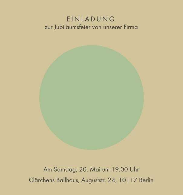 Online Einladungskarte mit grossem grünem Kreis Beige.