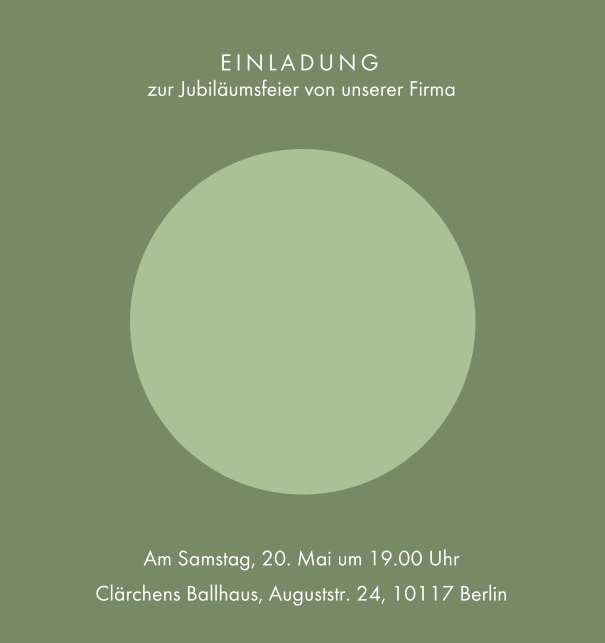 Online Einladungskarte mit grossem grünem Kreis Grün.