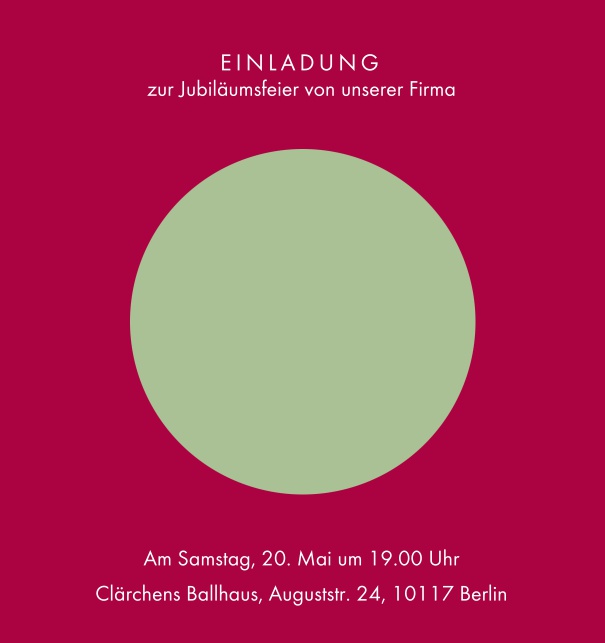 Online Einladungskarte mit grossem grünem Kreis Rot.