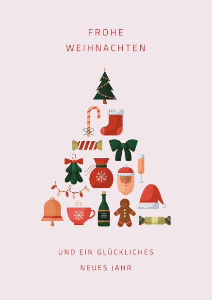 Online Helle Weihnachtskarte mit Weihnachtsbaum aus Weihnachtsdeko