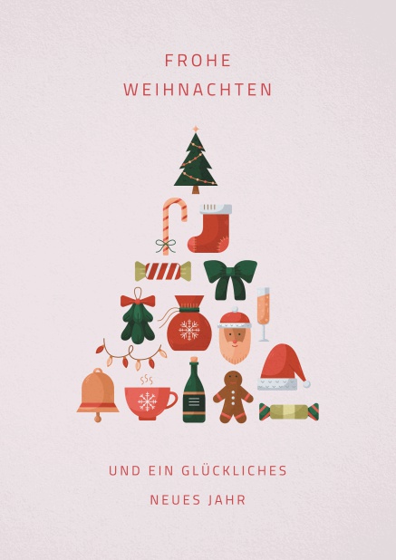 Helle Weihnachtskarte mit Weihnachtsbaum aus Weihnachtsdeko