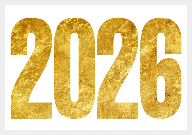 Online Neujahrskarte mit ausgeschnittener 2026 Grau.