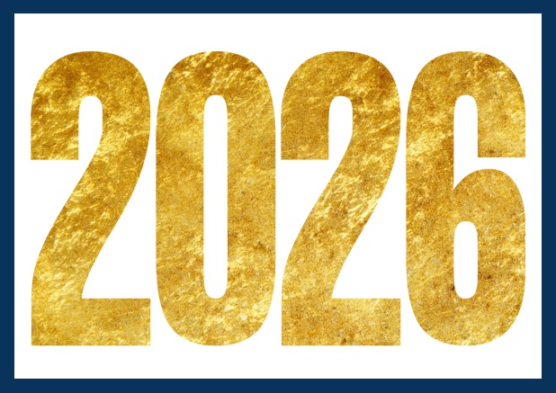 Online Neujahrskarte mit ausgeschnittener 2026 Marine.