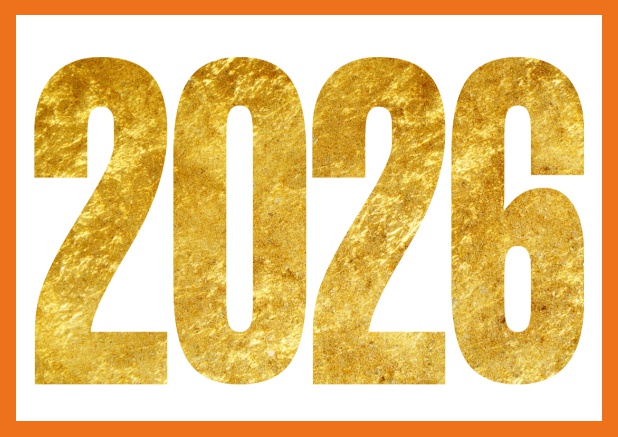 Online Neujahrskarte mit ausgeschnittener 2026 Orange.