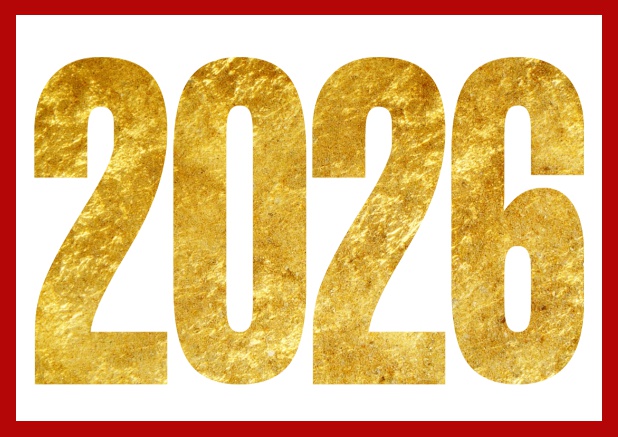Online Neujahrskarte mit ausgeschnittener 2026 Rot.