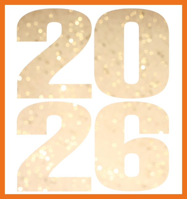 Hochakant Einladungskarte mit ausgeschnittener 2026 Orange.