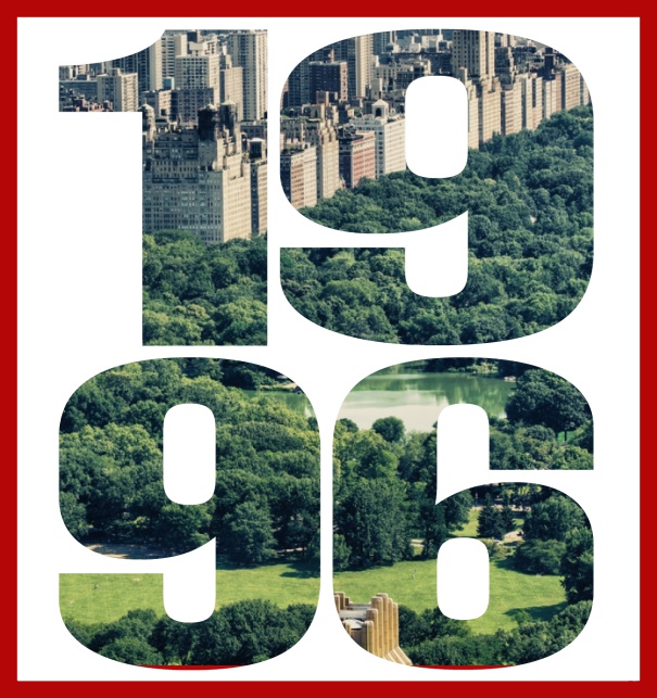 Online Einladungskarte mit ausgeschnittener 1996 für eigenes Foto Rot.