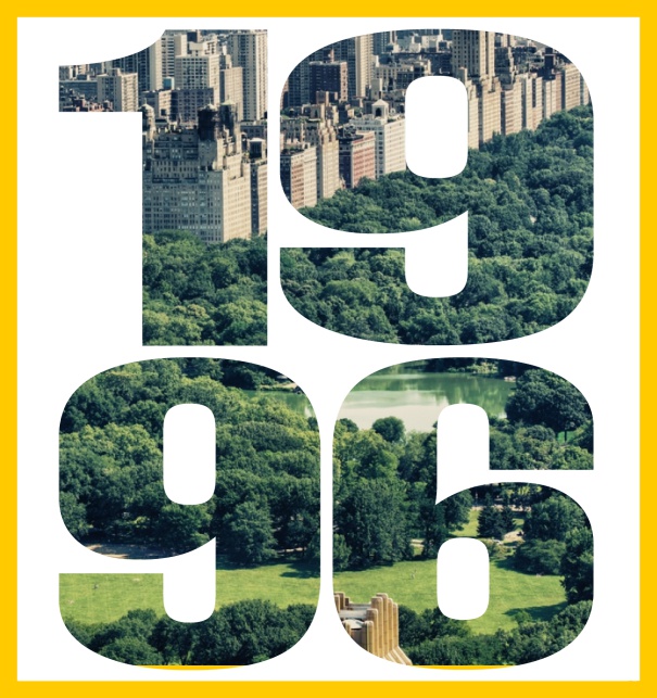 Online Einladungskarte mit ausgeschnittener 1996 für eigenes Foto Gelb.