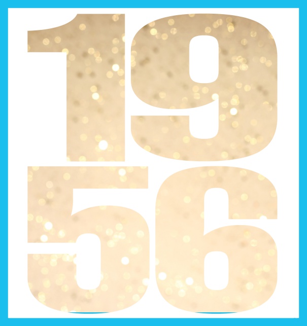 Oniine invitation card with cut out 1956 for own photo Blue.