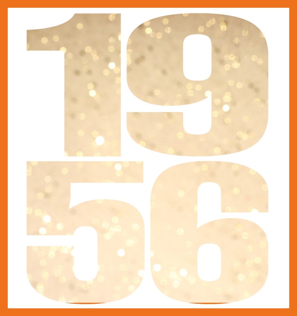 Oniine invitation card with cut out 1956 for own photo Orange.