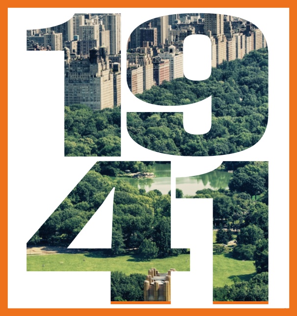 Einladungskarte mit ausgeschnittener 1941 für ein eigenes Foto Orange.
