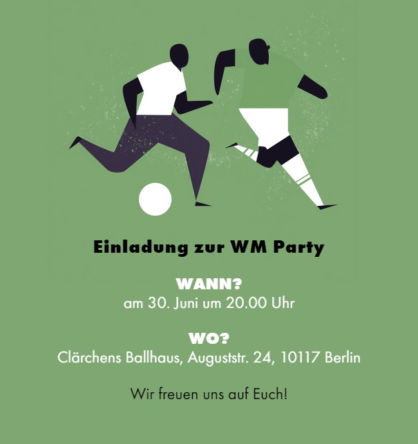 Online Einladungskarte für WM 2026 Spiele mit 2 Fussballern
