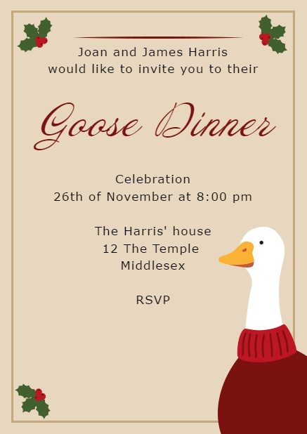 Online invitation with warmly dressed goose