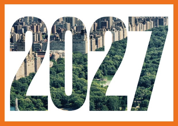Online Einladungskarte mit ausgeschnittener 2027 Orange.