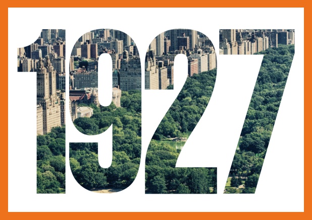 Online Invitation card with cut out 1927 for own image or photo Orange.