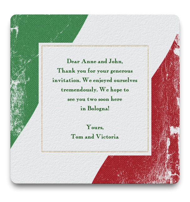Italian Themed Card with text space on the Italian flag background.