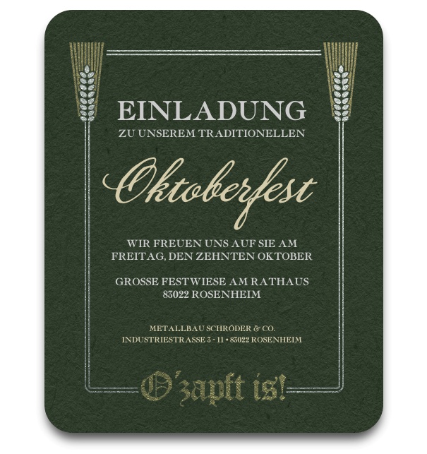 Online Karte mit Hopfen Design passend für Oktoberfest oder trachteneinladungen