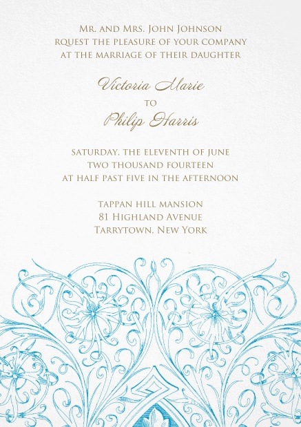 Einladungskarte für Hochzeitseinladungen, Geburtstage etc. mit hell blauen Blumen.