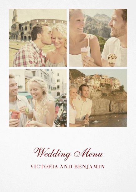 Wedding menu card with four photo options