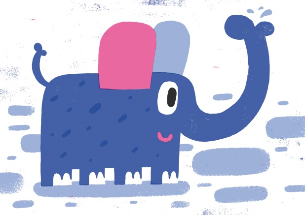 Online Einladungskarte mit blauem Elefant.