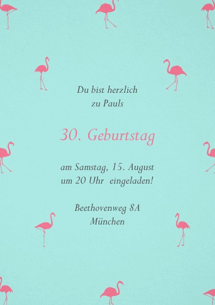 Einladung mit pinken Flamingos zum 30. Geburtstag.