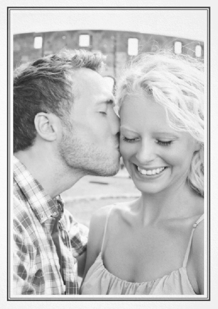 Classic Wedding save the date card in portrait with photo and fein double lined frame in choosable colors. Black.