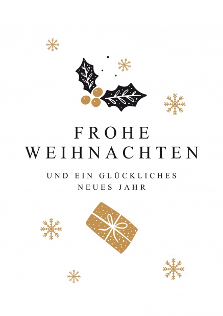 Weihnachten Schwarz Gold - Weihnachtskarten Geschäftlich Online Weihnachtskarte mit Stechpalmeblättern