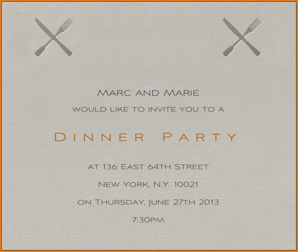 Dark Grey custom Dinner Invitation Template with Cutlery.