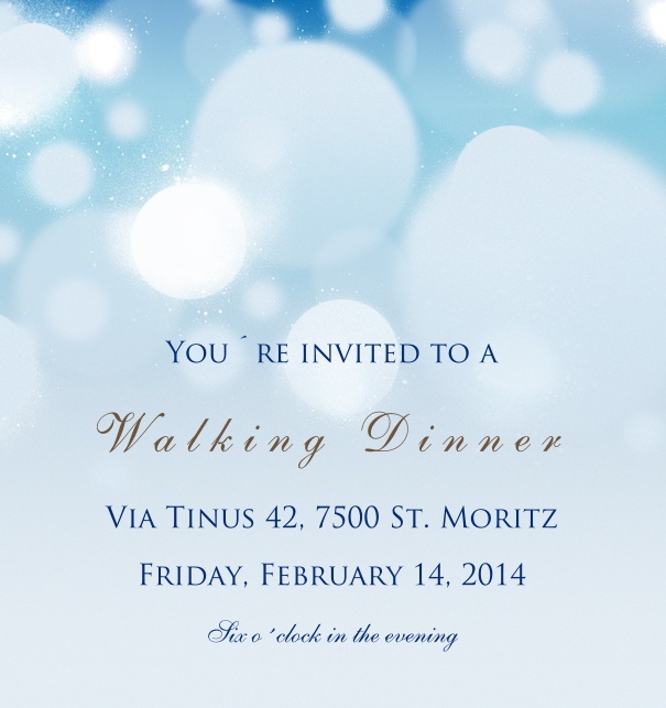 Blaue Online Winter Einladungskarte mit Schneeflocken und editierbarem Textfeld.
