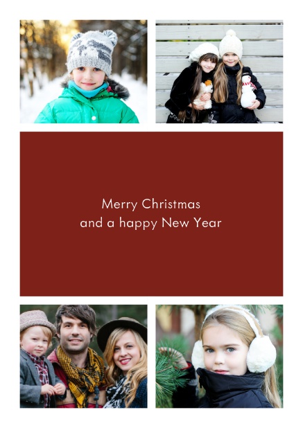 Vertically Photogenic - Holiday cards Photo card with four photo fields and red text field.