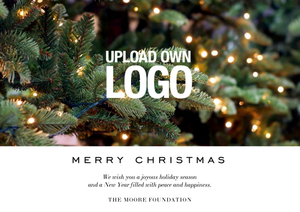 Corporate Christmas card online with photo box and upload logo option and editable Merry Christmas text.